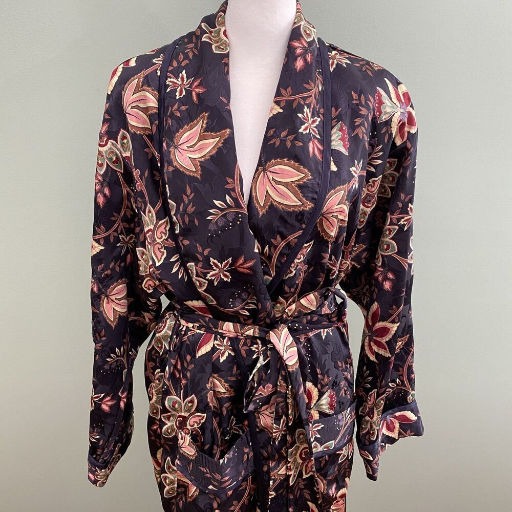 Victorias Secret Gold Label Satin Robe Long Floral Belted Small Purple VTG 90s - Picture 2 of 13
